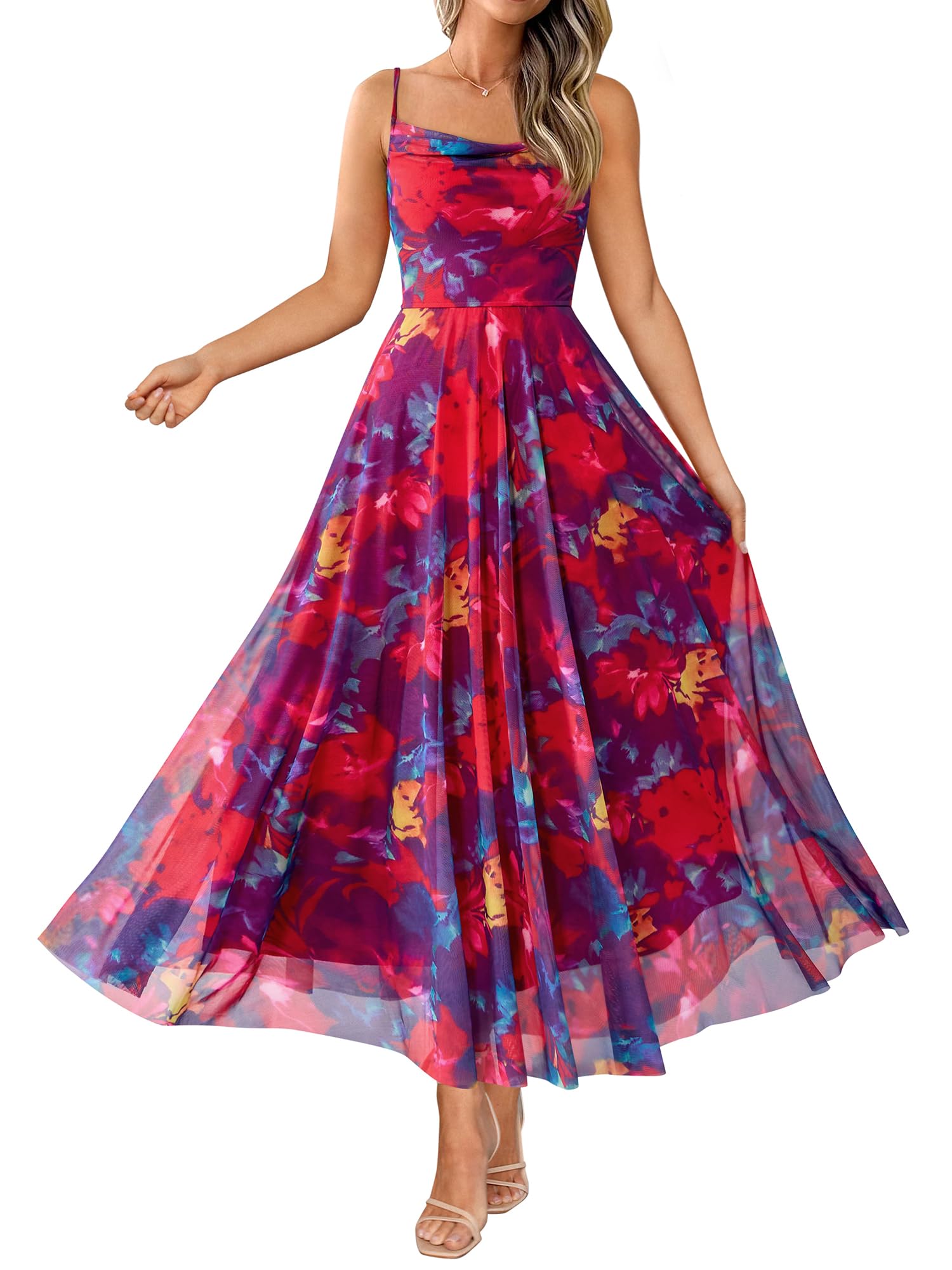 BTFBM Women's Summer Floral Maxi Dress Elegant Spaghetti Strap Party Dress Long 