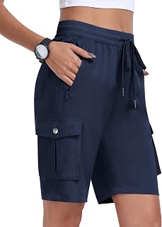 MoFiz Women's Cargo Trekking Shorts Summer Bermuda Shorts Elastic Waist Lightweight Hiking Shorts Sports Jogging Casual Outdoor with 6 Pockets