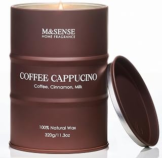 M&SENSE Coffee CoffeeCappucina Scented Jar Candle, 11.3 oz Natural Soy Wax