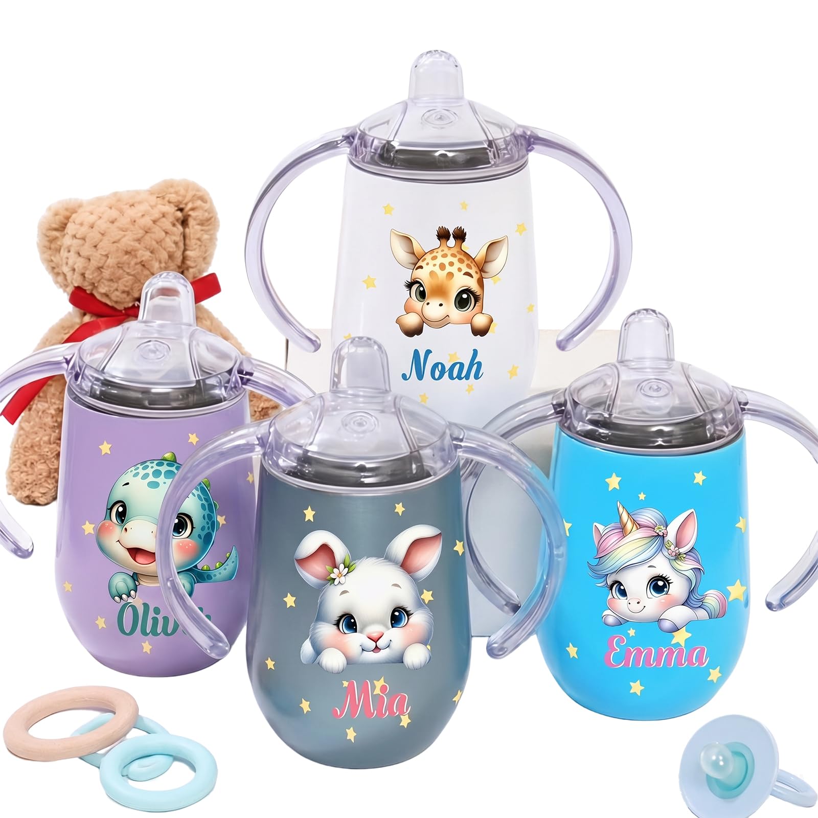 BLEGGEIT Personalized Insulated Sippy Cup for Toddlers, Custom Cute Animal and N