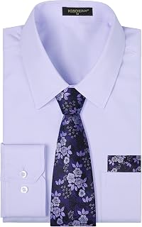 HISDERN Chemise Homme Manches Longues Formelle Chemises Business avec Cravate Habillée Ensemble Mariage Casual avec Poche Regular Fit S-4XL