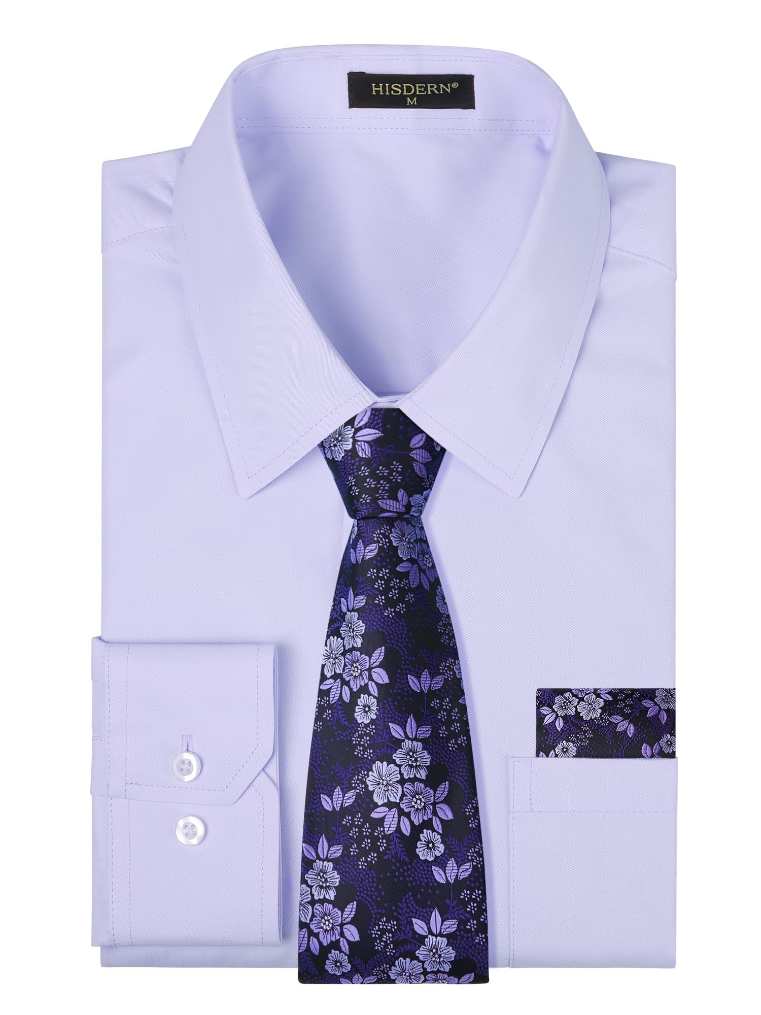 HISDERN Chemise Homme Manches Longues Formelle Chemises Business avec Cravate Ha