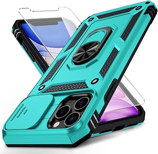 for iPhone 11 Pro Max Case with Camera Lens Cover, HD Screen Protector, 10 FT Military Grade Drop Protection, Magnetic Ring Holder Kickstand Protective Phone Case for iPhone 11 Pro Max, Ice Green