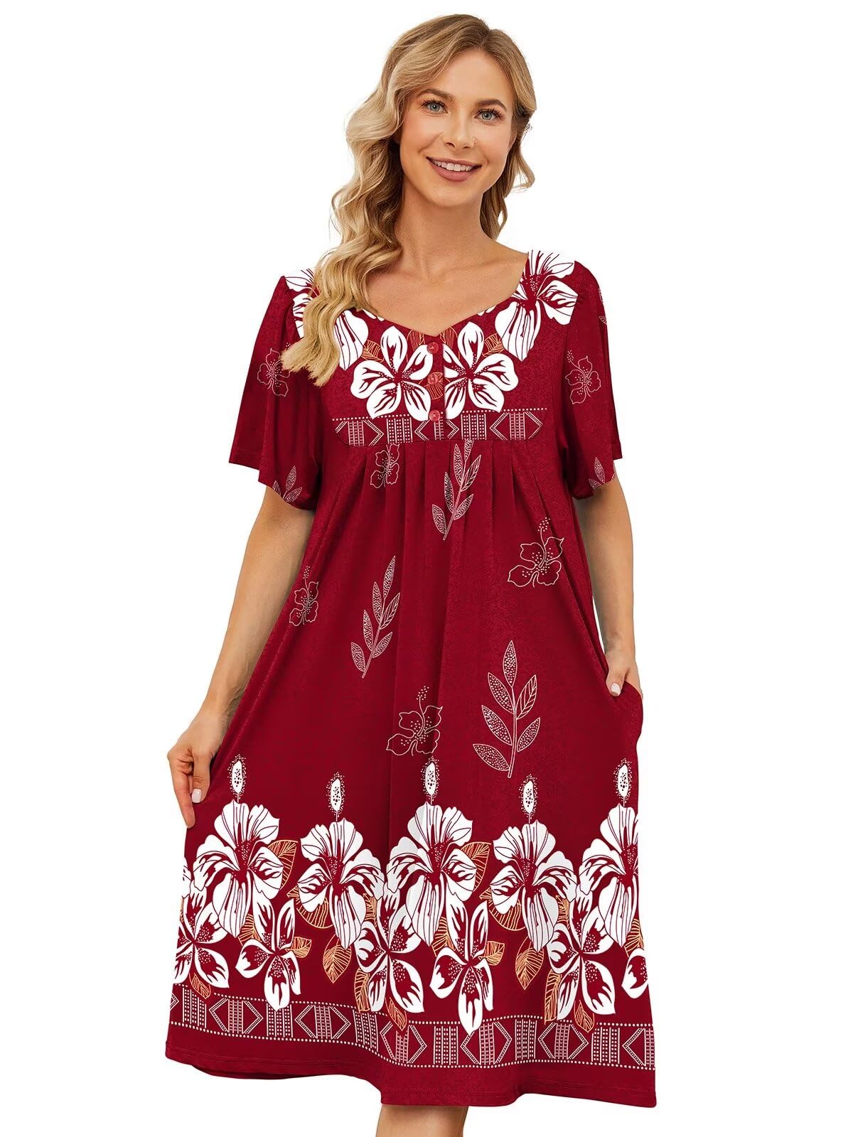 House Dresses for Women with Pockets Short Sleeve Moo Moo Nightgown