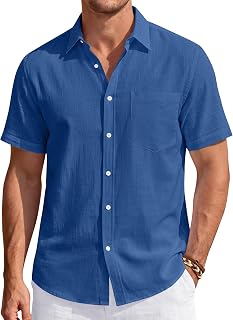 J.VER Men's Linen Shirt Short Sleeve Casual Lightweight Shirt with Pocket Beach Summer Vacation