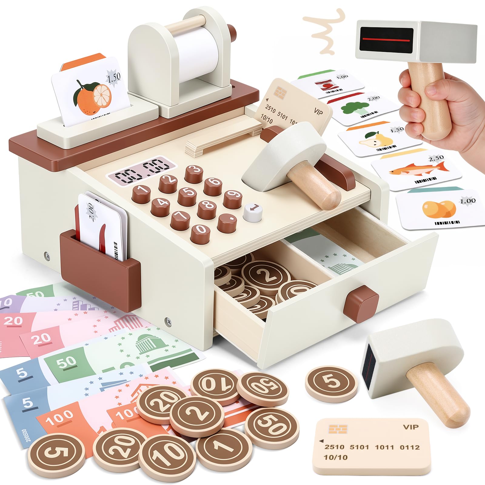 OSLINE Cash Register Toy for Kids, Wooden Toys for 2 3 4 Year Old Gifts | Educat