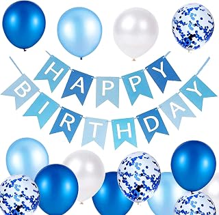 Happy Birthday Banner and Decoration - Blue Balloons, Ribbons and Banners for Party Supplies