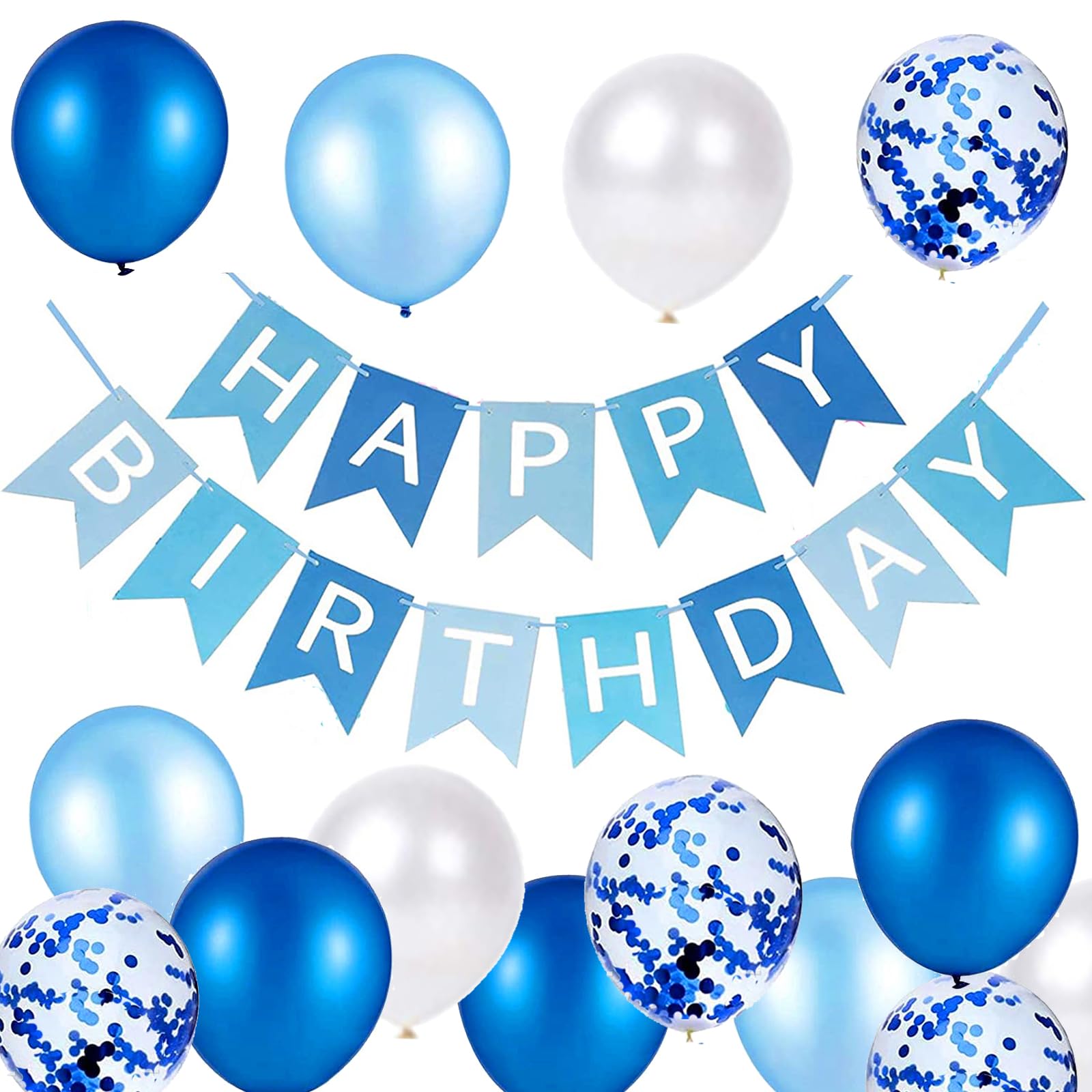 Happy Birthday Banner and Decoration - Blue Balloons, Ribbons and Banners for Pa