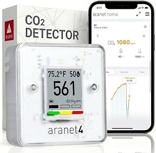 Aranet4 Indoor Air Quality Monitor, Wireless CO2 Detector for Home, Office | 4-year battery life, NDIR sensor. Tracks carbon dioxide, temperature, humidity, and pressure in real time. E-ink screen