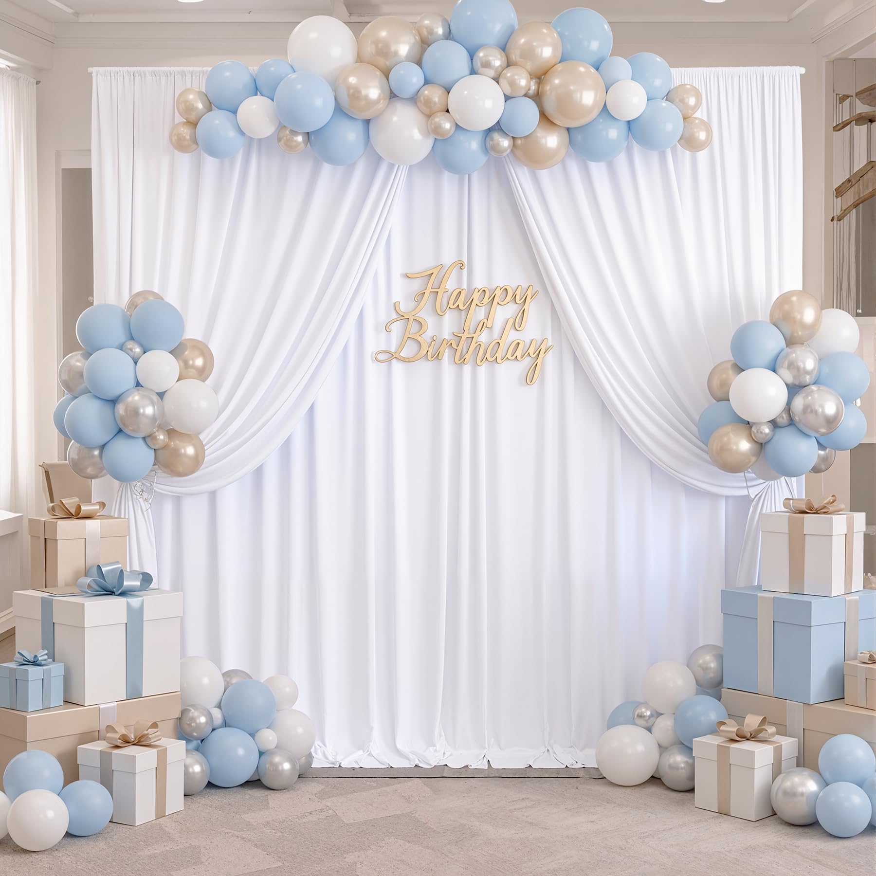 10x8ft White Wrinkle Free Polyester Backdrop Curtain for Wedding Birthday Photog