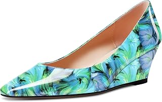 Aachcol Women's Square Pointed Pumps Wedge Esparto Mid Heel Slip-on Dress Shoes Office 5 CM