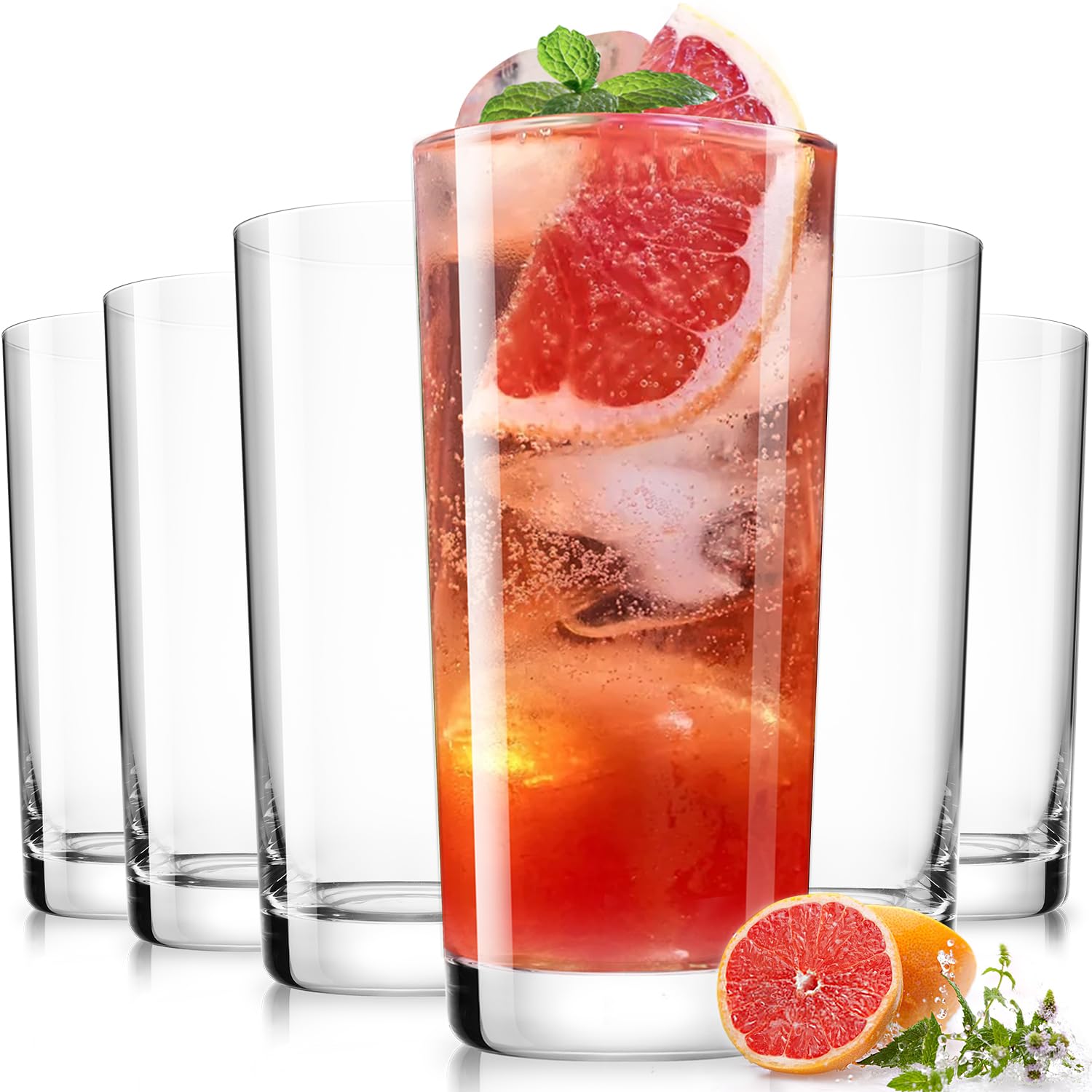 Drinking Water Glass Cups Set,Crystal Highball Glasses cups set of 6,16oz | Wide