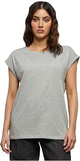 URBAN CLASSICS Women's Rolled Sleeve T-Shirt, Women's Short Sleeve Cotton T-Shirt, Round Neck and Rounded Shoulders Tee Shirt