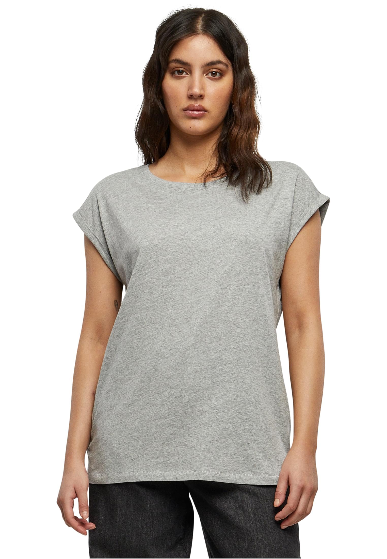URBAN CLASSICS Women's Rolled Sleeve T-Shirt, Women's Short Sleeve Cotton T-Shir