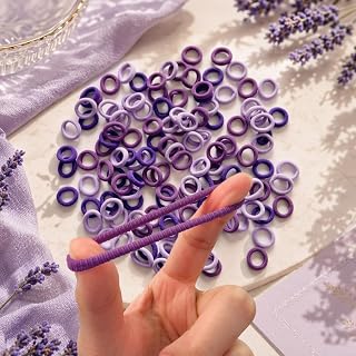 Mini Elastic Hair Ties Multi-Color Colorful Small Rubber Bands Ponytail Pigtail Holder Damage-Free Cotton Hair Ties for Girls Accessories (Purple) Set of 100