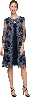 Alex Evenings Women's Midi Dress with Round Neck and Jacket (Petite and Regular) Special Occasion Dress