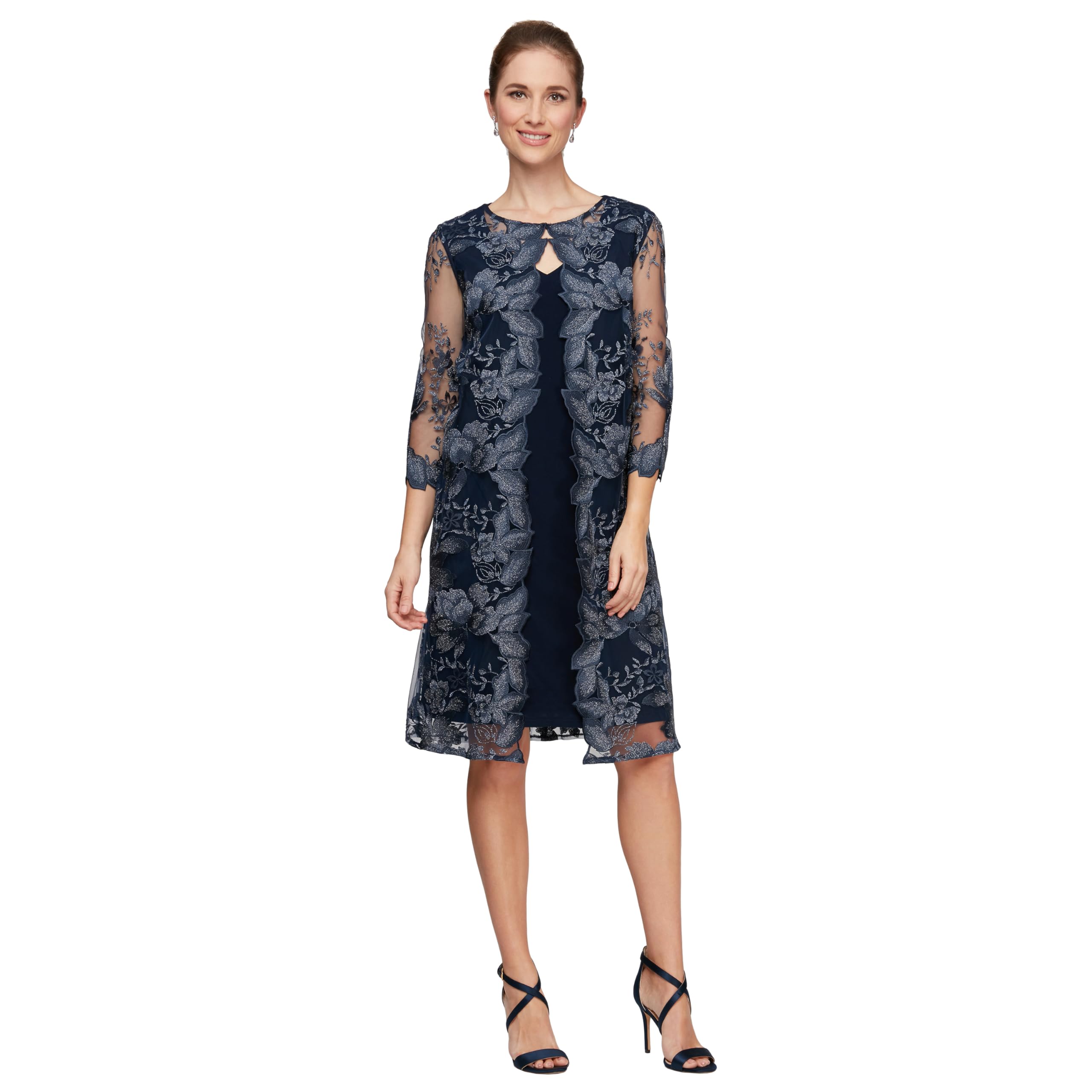 Alex Evenings Women's Midi Dress with Round Neck and Jacket (Petite and Regular)