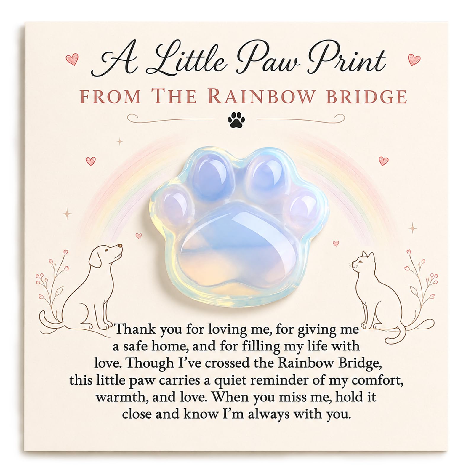LIMGUVK Pet Loss Sympathy Gift, Opalite Paw with Rainbow Bridge Card, in Loving 