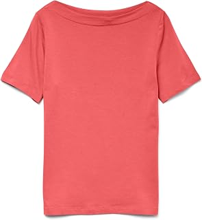 VERO MODA Panda Women's Basic Stretch Short Sleeve Boat Neck Top