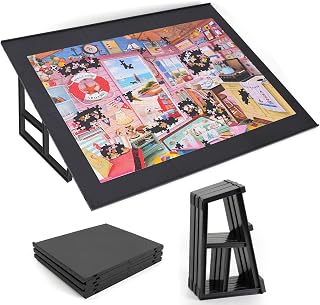 WELGEE 1000 Pieces Tilting Puzzle Board with Stand, 31” x 24” Lightweight Portable Puzzle Table for Adults & Seniors, DIY Customizable Puzzle Accessory Only 3.5 lbs (Black)