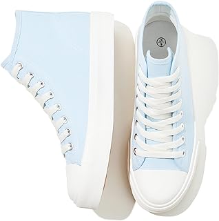 Uoidru Womens White Canvas High Top Sneakers Casual Lace Up Fashion Shoes