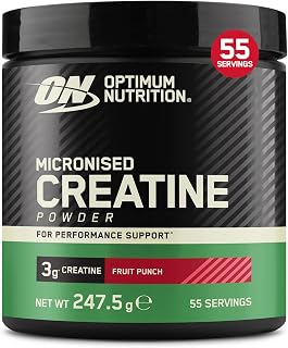Optimum Nutrition Micronised Creatine Monohydrate Powder, 247.5g | Fruit Punch, 55 Servings, Supplement to Support Muscle Strength & Power, Pre and Post Workout