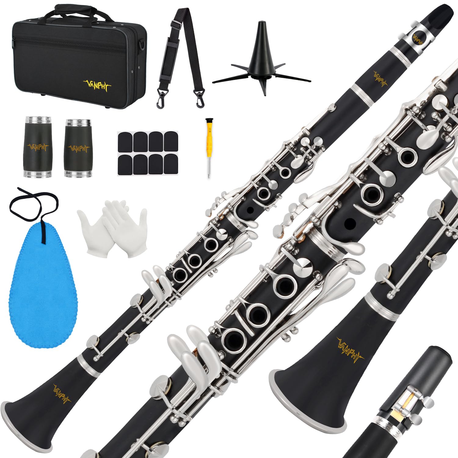 VANPHY Bb Clarinet 17 Keys Flat B Clarinet for Beginners & Students Black | with