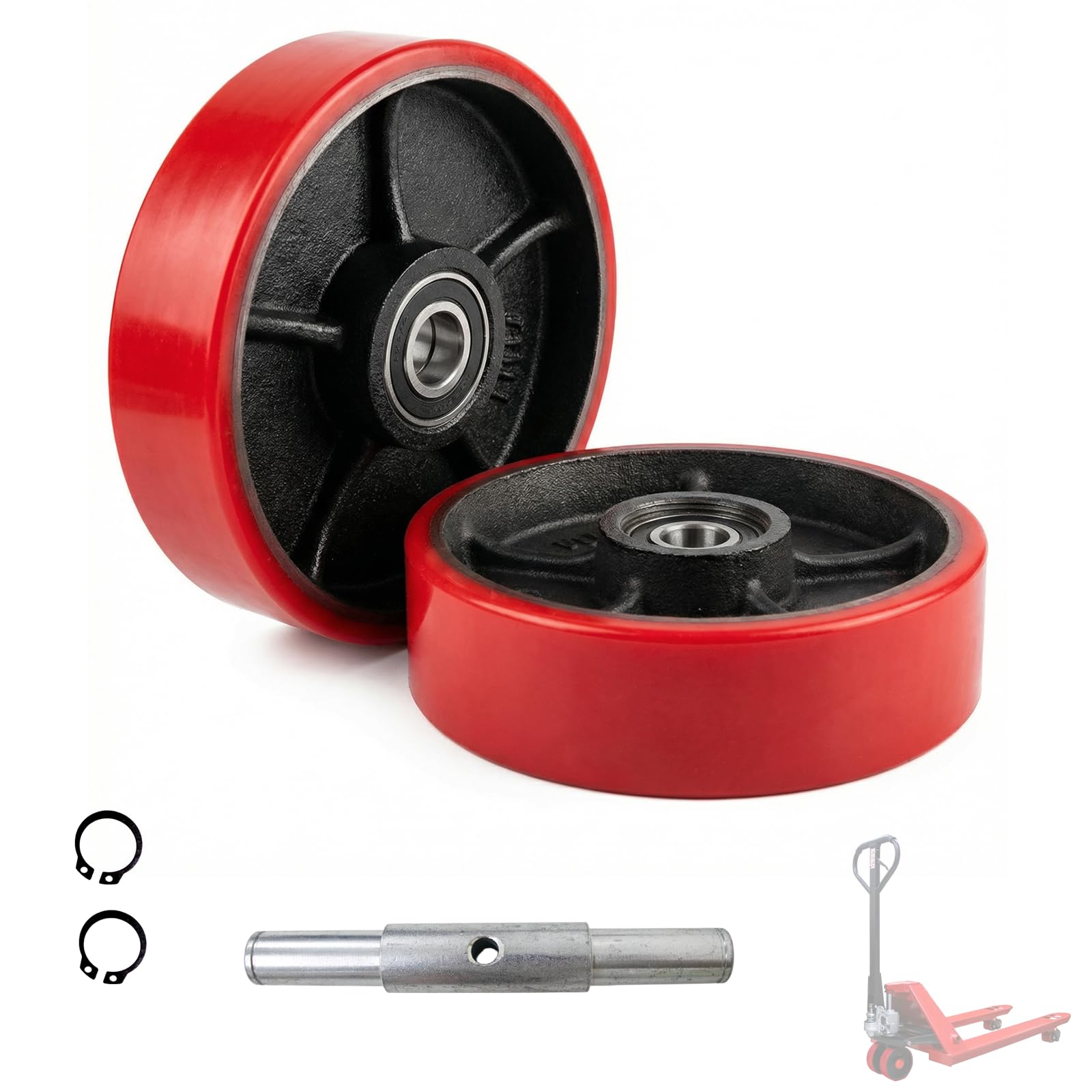 Pallet Jack Steering Wheels, 7" x 2" Polyurethane Wheels with 20mm Axle ID | Cas