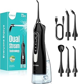 COSLUS C20 Portable Water Teeth Flosser, 300ML Larger Tank, Black 1Pcs | Cordless Water Electric Flossing, Rechargeable Portable Flossers for Travel, Multiple Modes for Home Family Daliy Use, IPX7