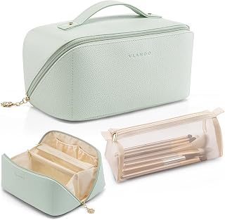 VLANDO Large Capacity Travel Makeup Bag with Compartments,Mint Green