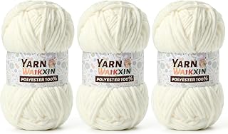 3 Pack Soft Chenille Yarn for Crocheting, Fluffy Chunky Crochet Yarn for Baby Blanket, (5.29oz/196.8yds) Fuzzy Velvet Yarn for Amigurumi&DIY Puzzle、Crafts、Scarf(3 White)