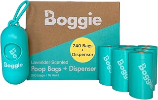 Boggie Dog Poop Bags | Extra Thick, Leak-Proof & Lavender Scented, Eco-Friendly Recycled Plastic, 240 Bags + Dispenser