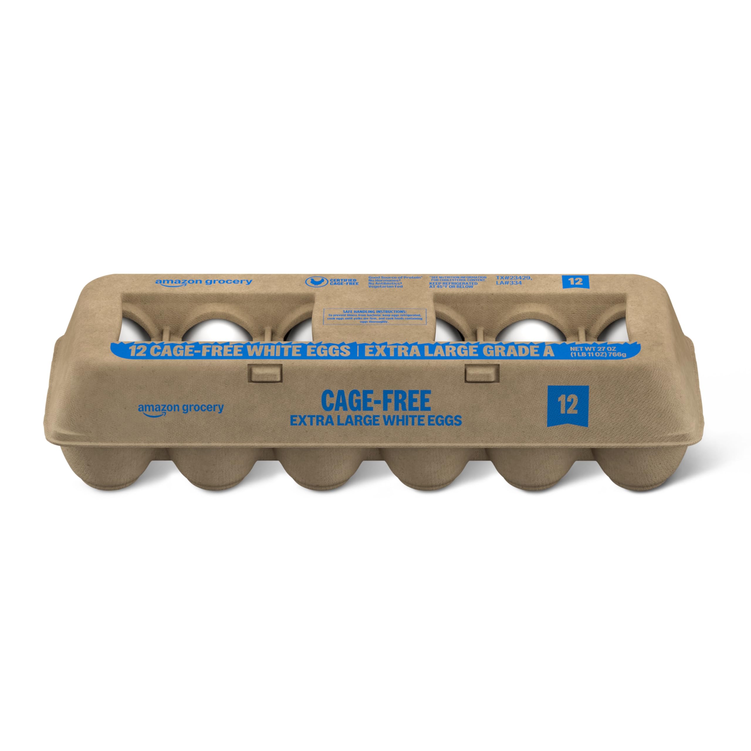 Amazon Grocery, Cage-Free Grade A White Eggs, Extra Large, 12 Count