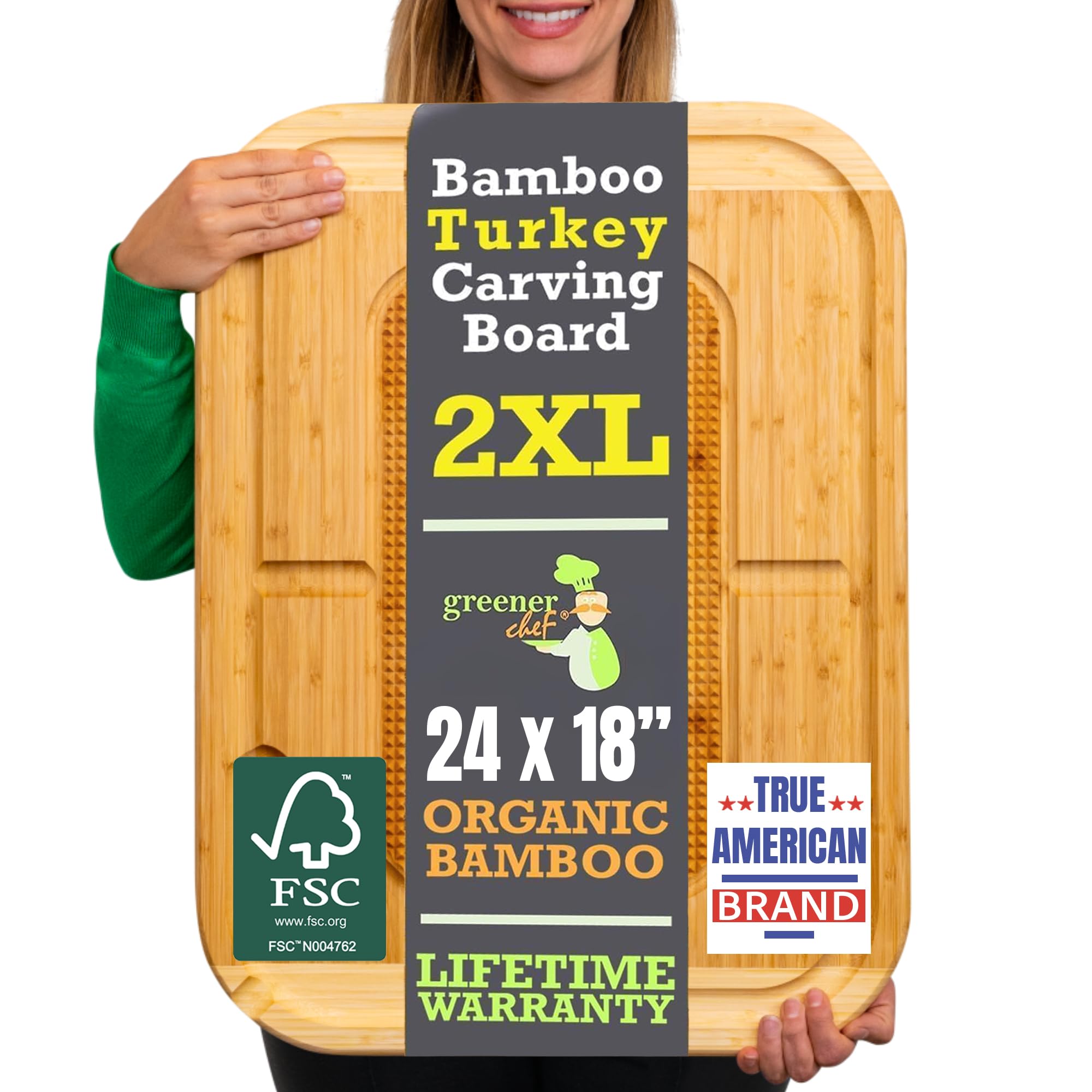 24 Inch Organic Bamboo Extra Large Carving Board with Lifetime Replacements - 2X