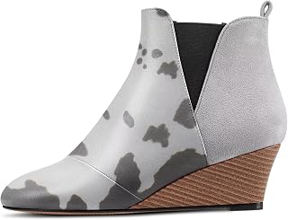 HDEUOLM Women's Half Wedge Esparto Heel Round Toe Ankle Boots Slip-on Wedding Cute 5 CM Heels Shoes
