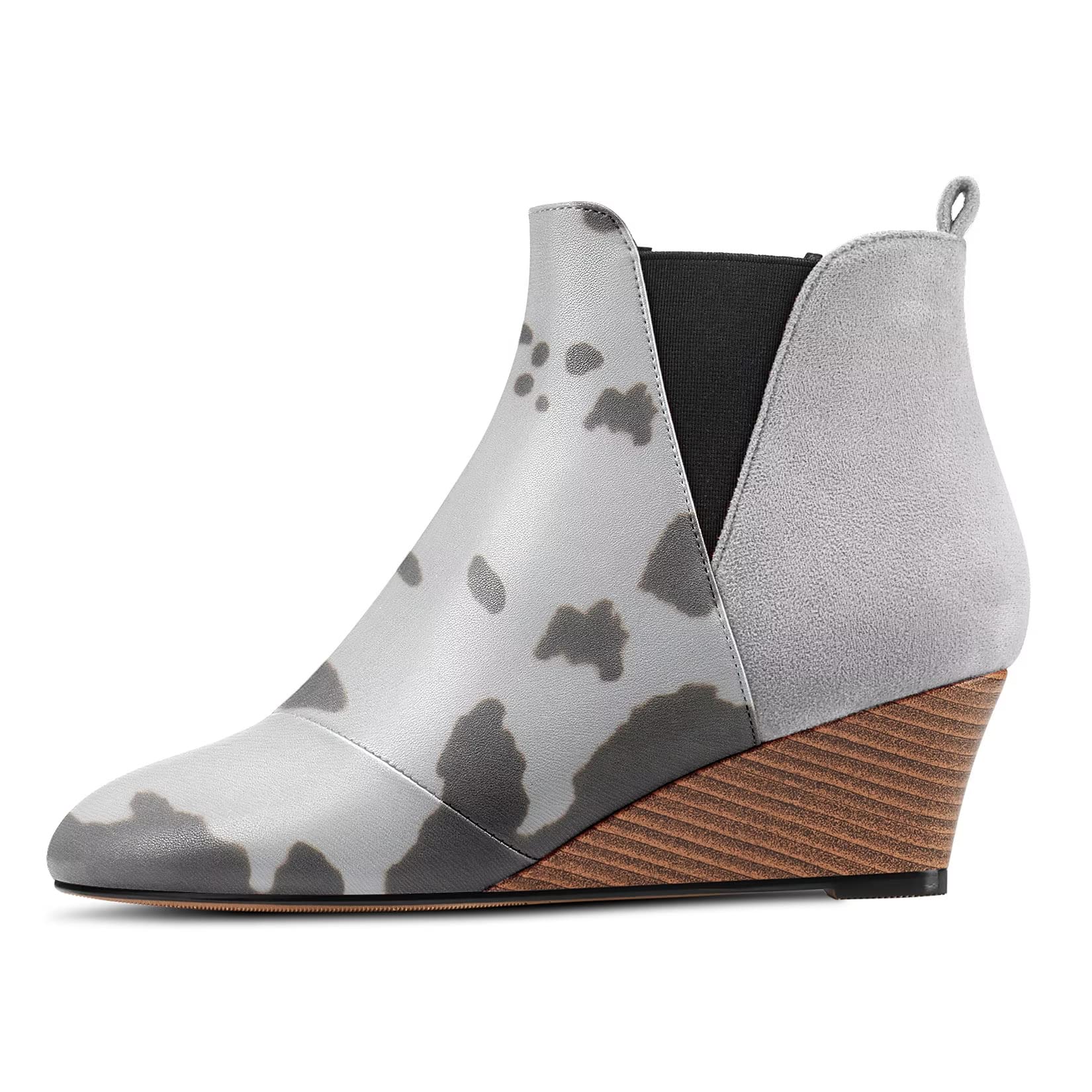 HDEUOLM Women's Half Wedge Esparto Heel Round Toe Ankle Boots Slip-on Wedding Cu