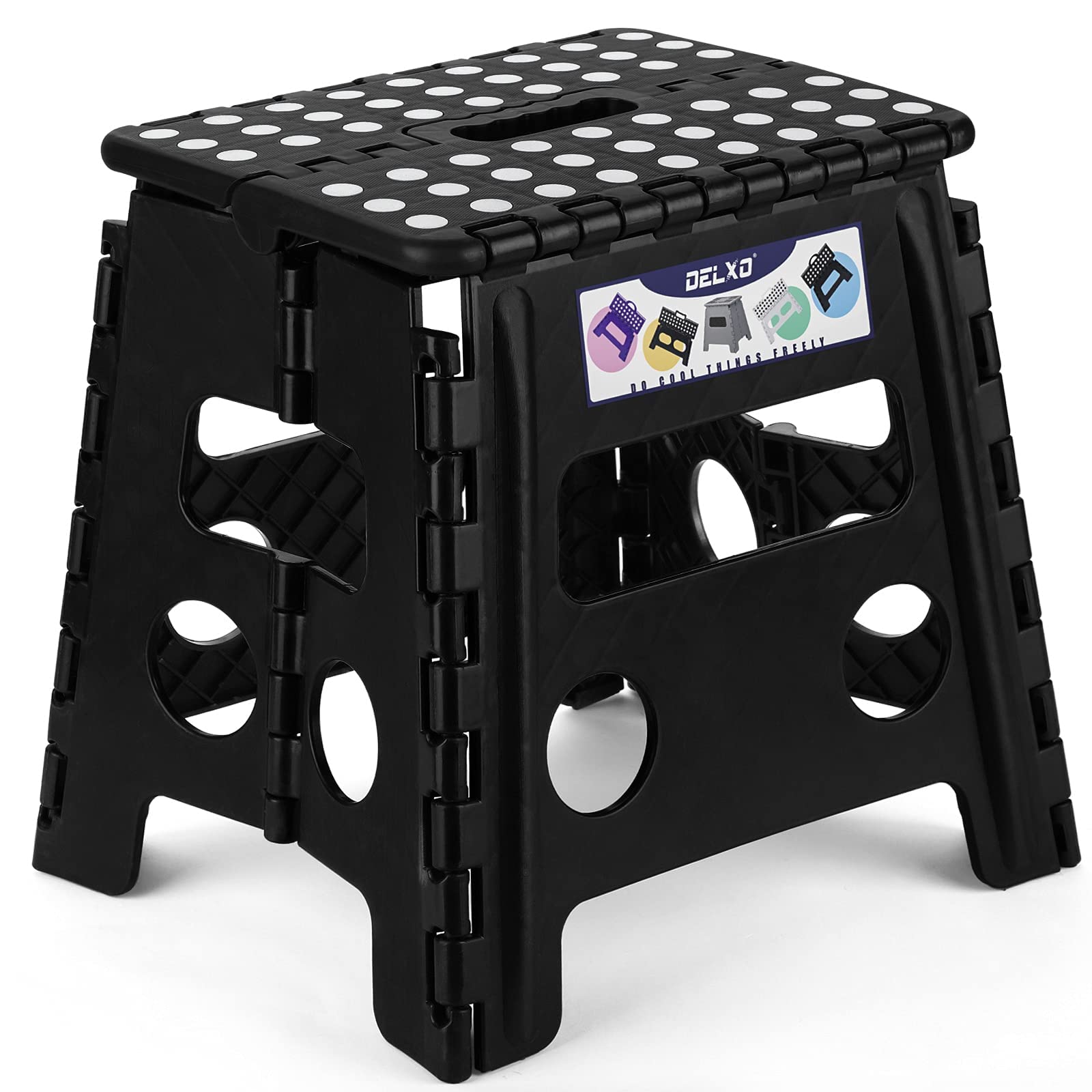Delxo Folding Step Stool 13 Inch,300 Lbs Step Stool for Adults Black | Foldable 