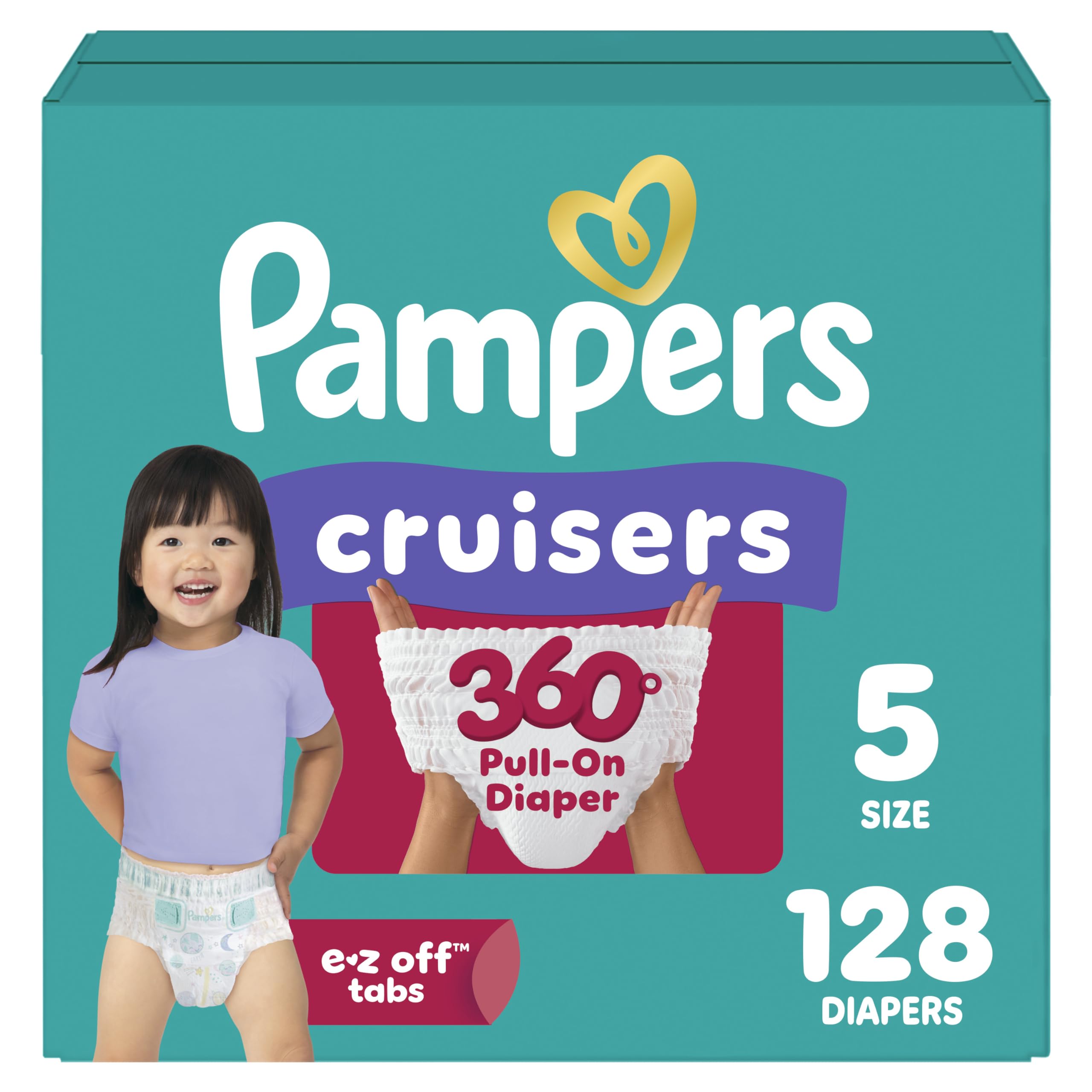 Pampers Diapers - Cruisers 360 - Size 5, 128 Count, up to 100% Leakproof Pull-On