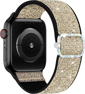 Elastic Bling Band for Apple Watch 38mm 40mm 41mm 42mm 44mm 45mm 46mm 49mm Women Nylon Bling Strap Solo Loop Glitter Wristband for iWatch Series 11 10 9 8 7 6 5 4 3 2 1 SE Ultra