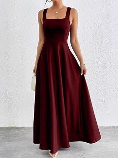 Women's Sleeveless Square Neck Maxi Dress Elegant Flowy Long Dress for Party Holiday