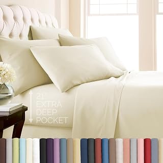 21 Inch Deep Pocket Queen Sheets Set Wrinkle Free Premium Microfiber Cream