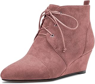 Saekcted Women's Wedge Mid Heel Ankle Boots Lace-up Closed Round Toe Slip-on 5CM Heels Shoes