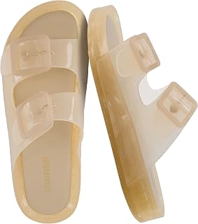 CUSHIONAIRE Pool Slides for Women Waterproof Double Buckle Adjustable Slip On Women Sandals for Beach Shower Casual Wear
