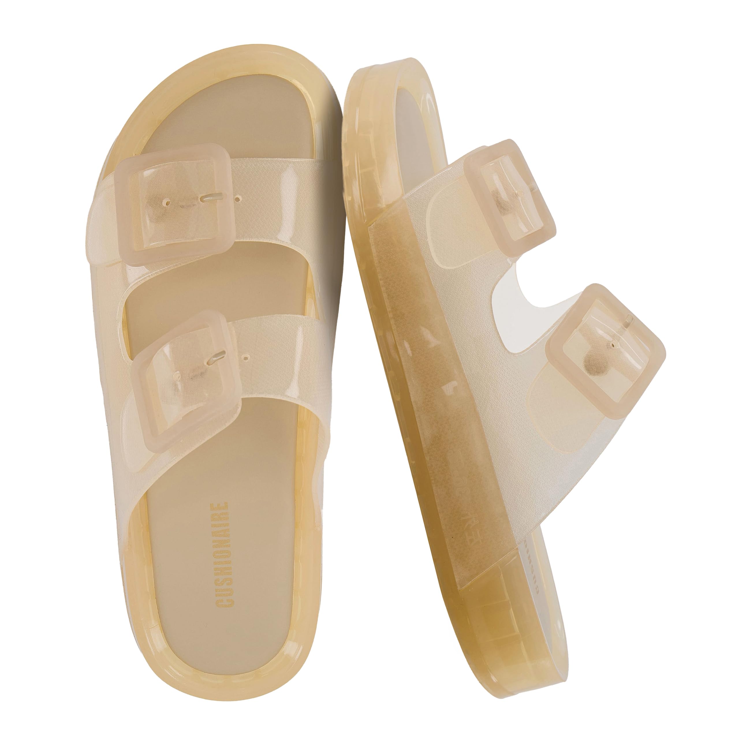 CUSHIONAIRE Pool Slides for Women Waterproof Double Buckle Adjustable Slip On Wo