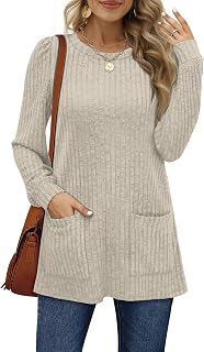 Aokosor Women's Long Sleeve Striped Tunic Top with Pockets
