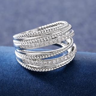 Anillos de moda para mujer, múltiples filas con circonita brillante, accesorios de lujo de color plateado para fiestas