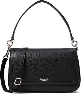 kate spade new york Hudson Pebbled Leather Flap Shoulder Bag, Black