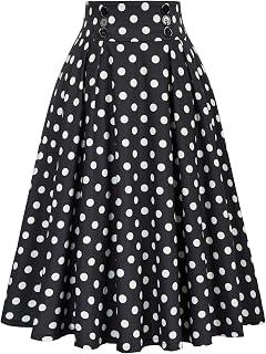 Belle Poque Women's Midi Pleated A-Line Skirts Pockets