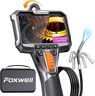 FOXWELL Y400 220° 2-Way Articulating Borescope, 0.24in Ultra-Slim Endoscope | with Light, 1080P IPS HD Screen, IP67, 32GB, 5.3FT Flexible Scope Camera for Automotive, Engine, HVAC, Industrial Inspection