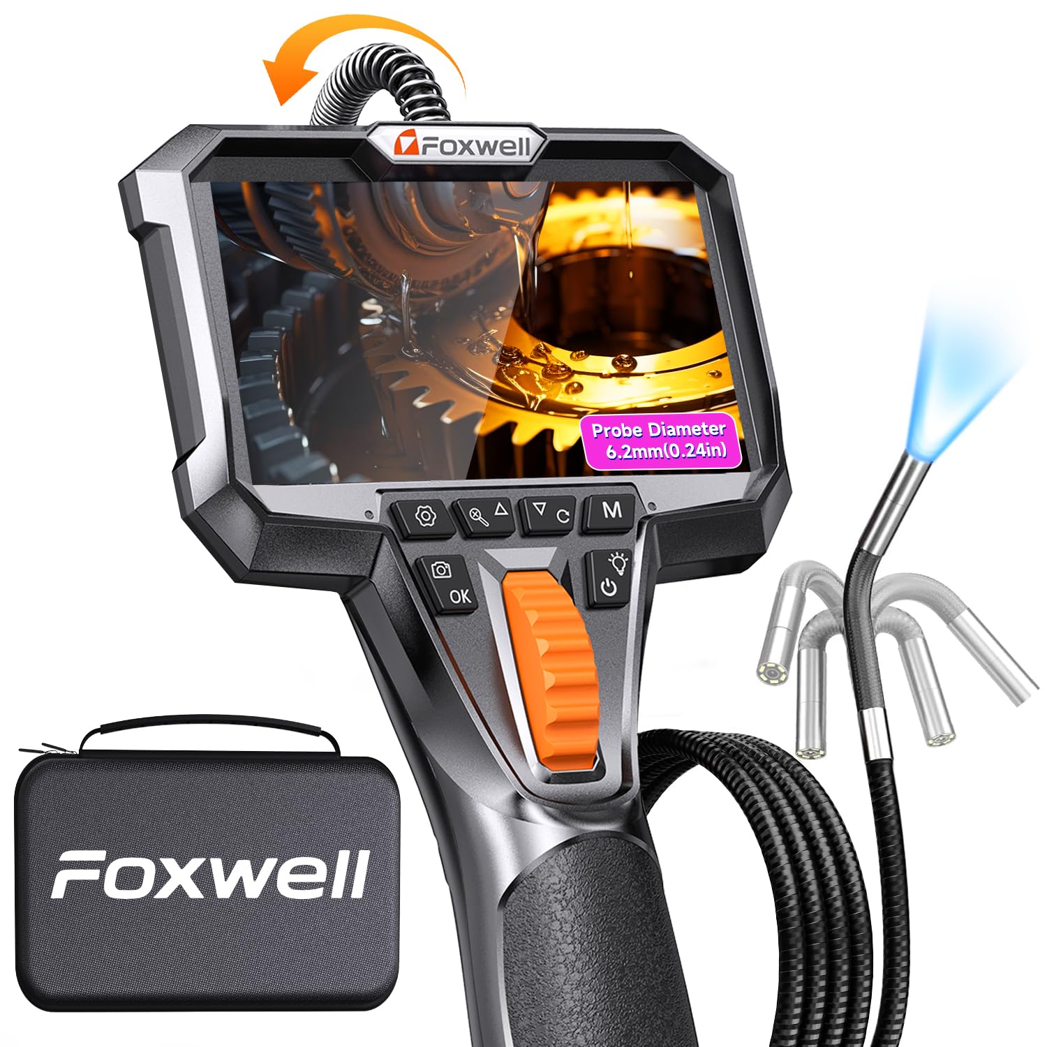 FOXWELL Y400 220° 2-Way Articulating Borescope, 0.24in Ultra-Slim Endoscope | wi